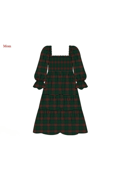 The Smocked Flamingo Apparel & Accessories Smocked Christmas Green Flannel Mom Dress