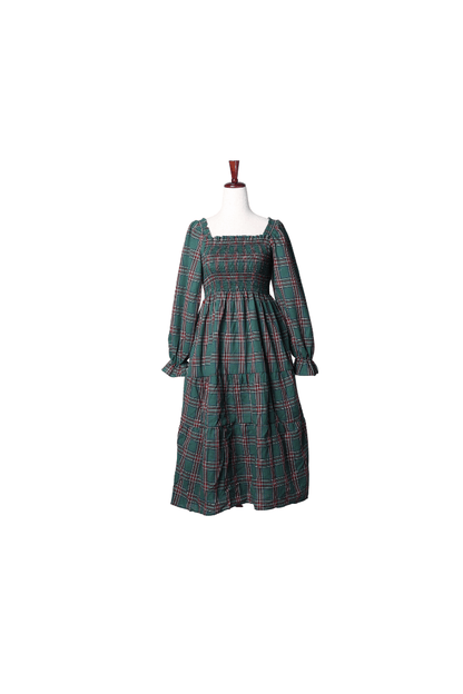 The Smocked Flamingo Apparel & Accessories Smocked Christmas Green Flannel Mom Dress