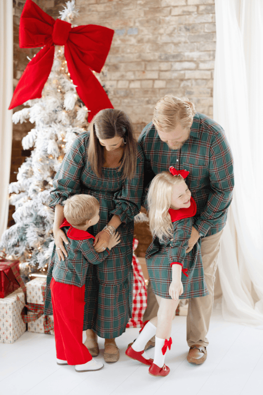 The Smocked Flamingo Apparel & Accessories Smocked Christmas Green Flannel Mom Dress