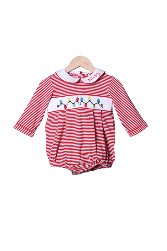 The Smocked Flamingo Apparel & Accessories Smocked Christmas Lights Red Stripe Bubble