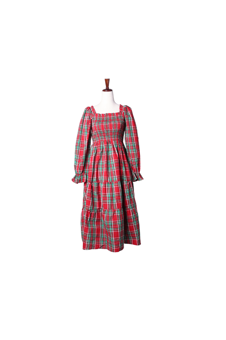 The Smocked Flamingo Apparel & Accessories Smocked Christmas Plaid Mom Dress
