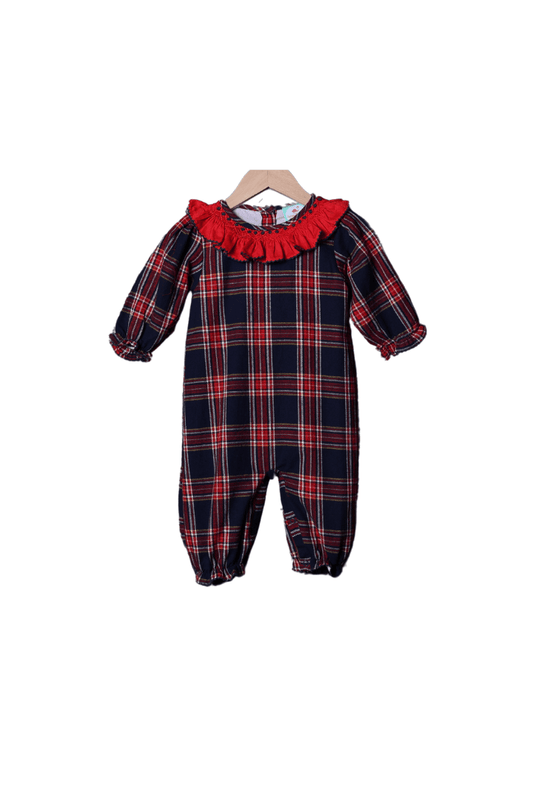 The Smocked Flamingo Apparel & Accessories Smocked Christmas Tartan Plaid Ruffle Romper