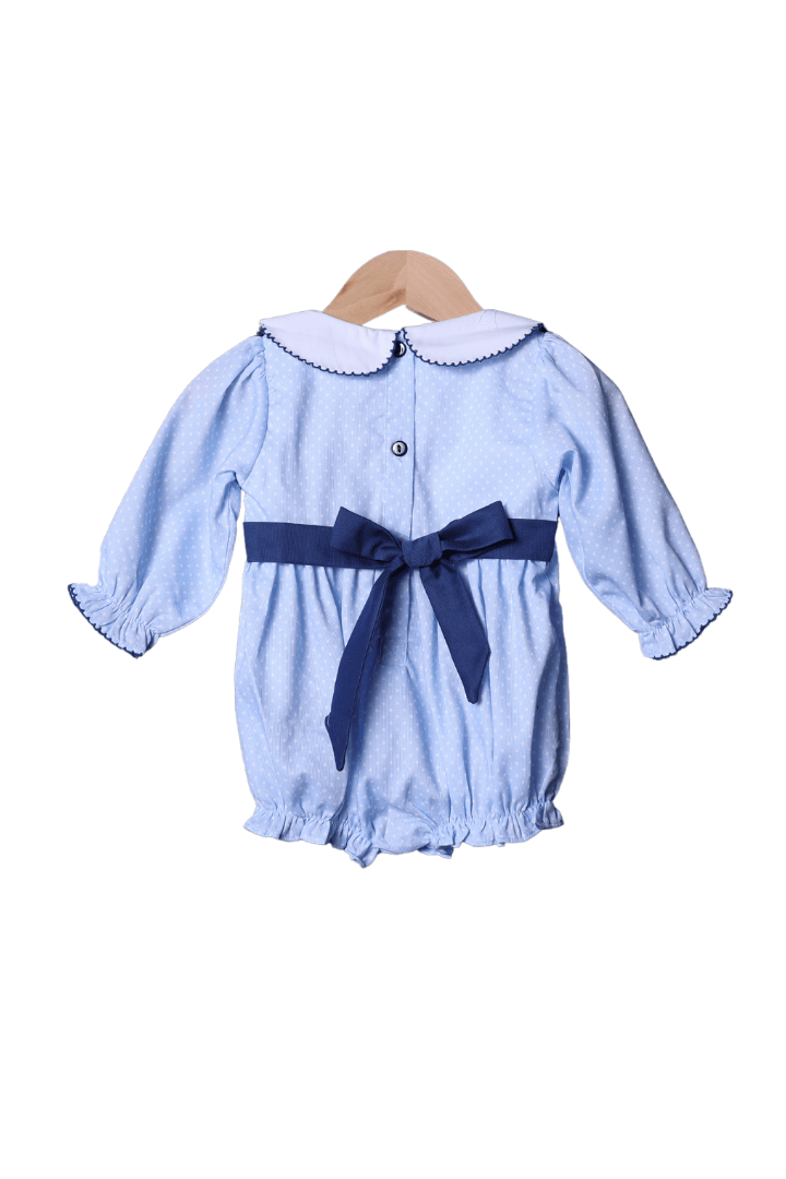 The Smocked Flamingo Apparel & Accessories Smocked Christmas Tree Blue Polka Dot Bow Bubble