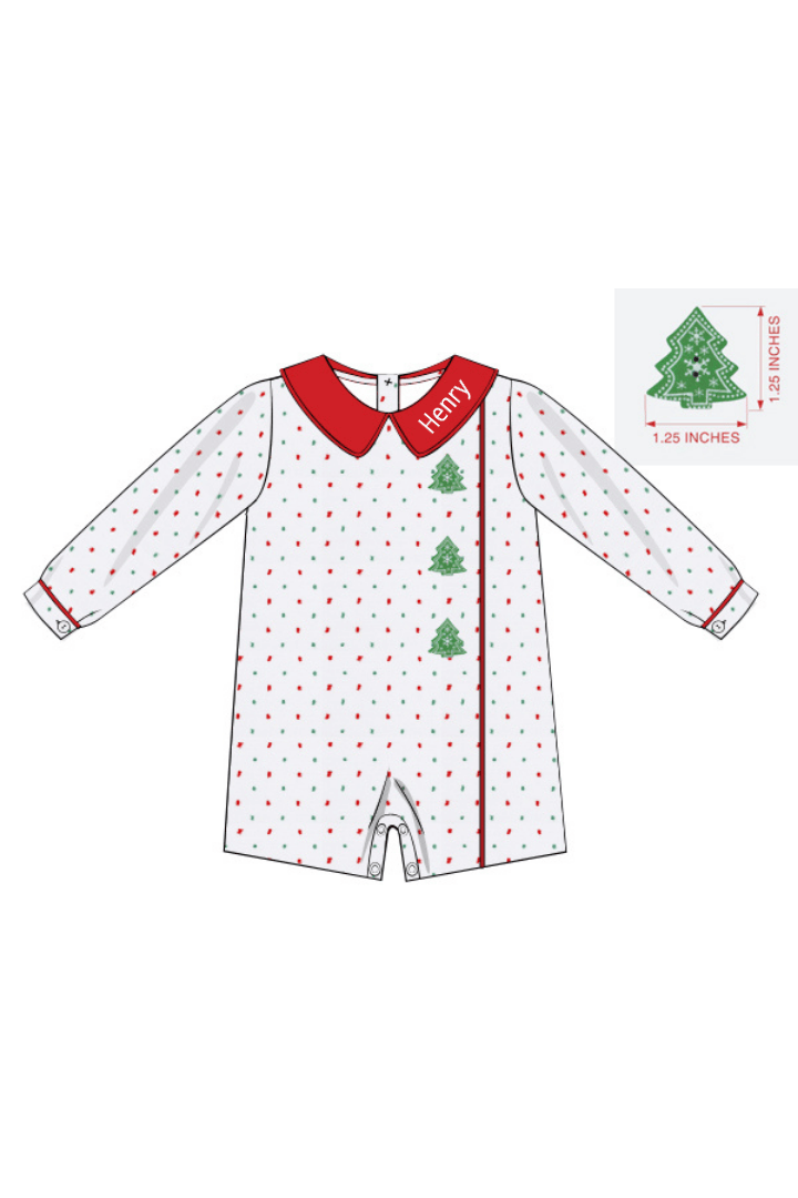 The Smocked Flamingo Apparel & Accessories Smocked Christmas Tree Buttons Swiss Dot Short All
