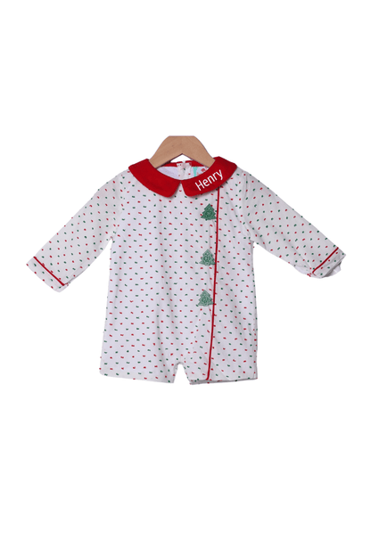 The Smocked Flamingo Apparel & Accessories Smocked Christmas Tree Buttons Swiss Dot Short All
