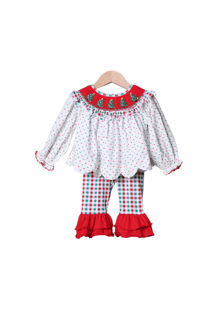 The Smocked Flamingo Apparel & Accessories Smocked Christmas Tree Red/Green Plaid Bishop Pant Set