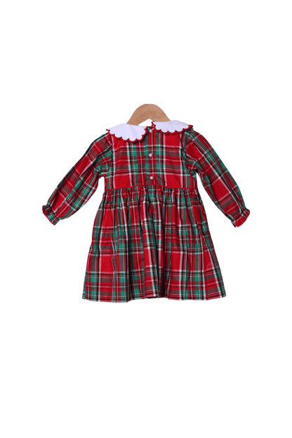 The Smocked Flamingo Apparel & Accessories Smocked Christmas Wreath Pearl Plaid Dress