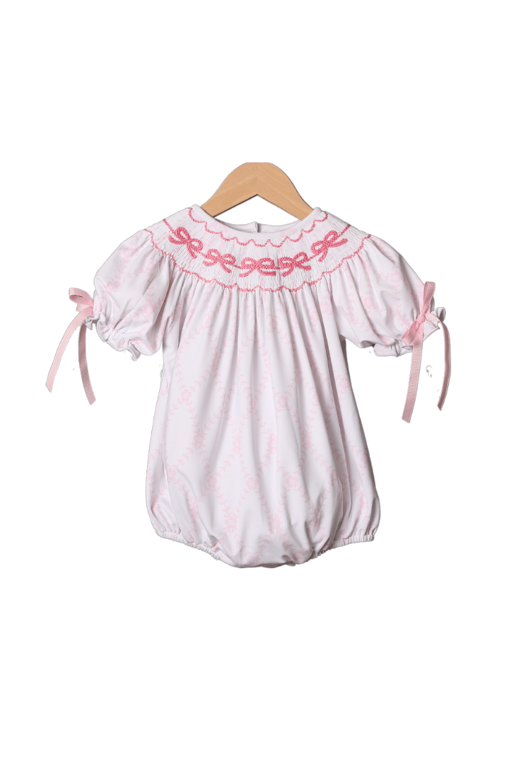 The Smocked Flamingo Apparel & Accessories Smocked Classic Bow Floral Trellis Bubble