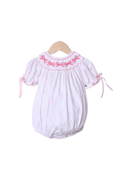 The Smocked Flamingo Apparel & Accessories Smocked Classic Bow Floral Trellis Bubble