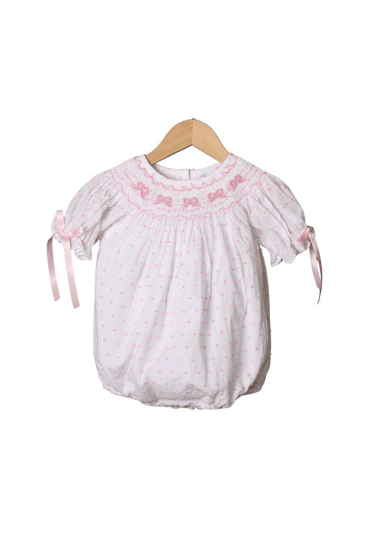 The Smocked Flamingo Apparel & Accessories Smocked Classic Bow Pink Swiss Dot Bubble