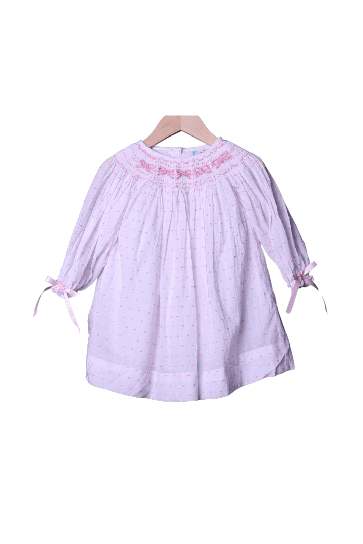 The Smocked Flamingo Apparel & Accessories Smocked Classic Bow Swiss Dot Dress LONG Sleeve