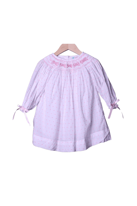 The Smocked Flamingo Apparel & Accessories Smocked Classic Bow Swiss Dot Dress LONG Sleeve