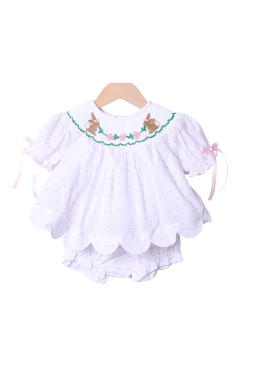 The Smocked Flamingo Apparel & Accessories Smocked Classic Bunny Swiss Dot Bloomer Set