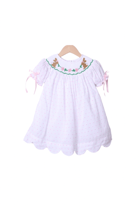 The Smocked Flamingo Apparel & Accessories Smocked Classic Bunny Swiss Dot Dress