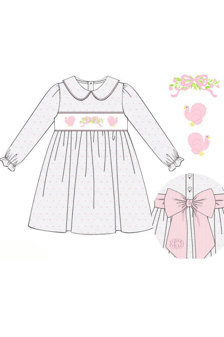 The Smocked Flamingo Apparel & Accessories Smocked Classic Turkey Pink Swiss Dot Bow Dress