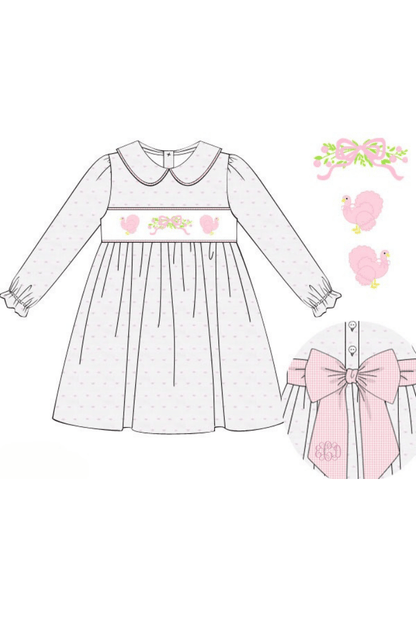 The Smocked Flamingo Apparel & Accessories Smocked Classic Turkey Pink Swiss Dot Bow Dress