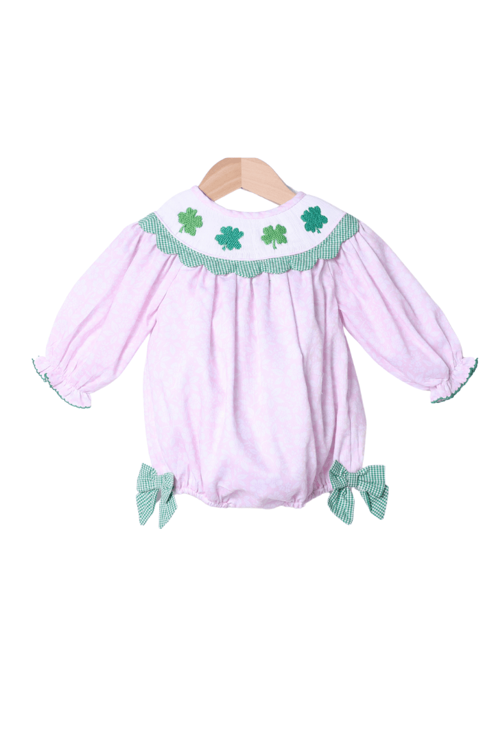 The Smocked Flamingo Apparel & Accessories Smocked Clover Pink Floral Bishop Bubble