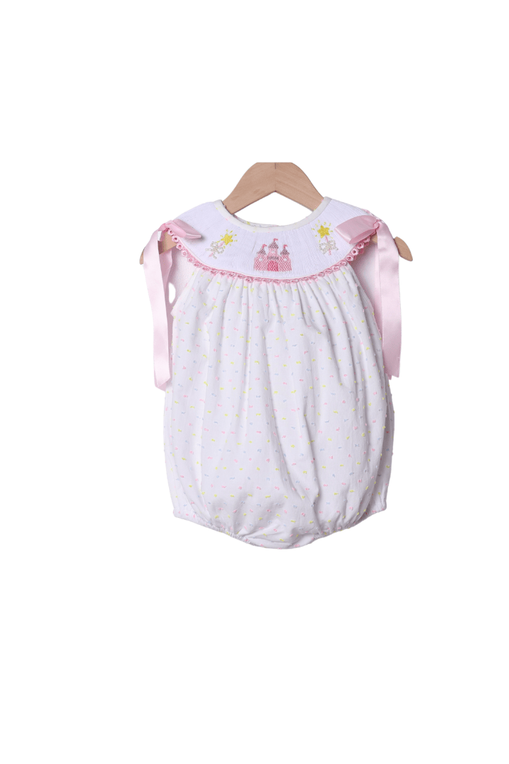 The Smocked Flamingo Apparel & Accessories Smocked Colorful Castle Swiss Dot Bubble