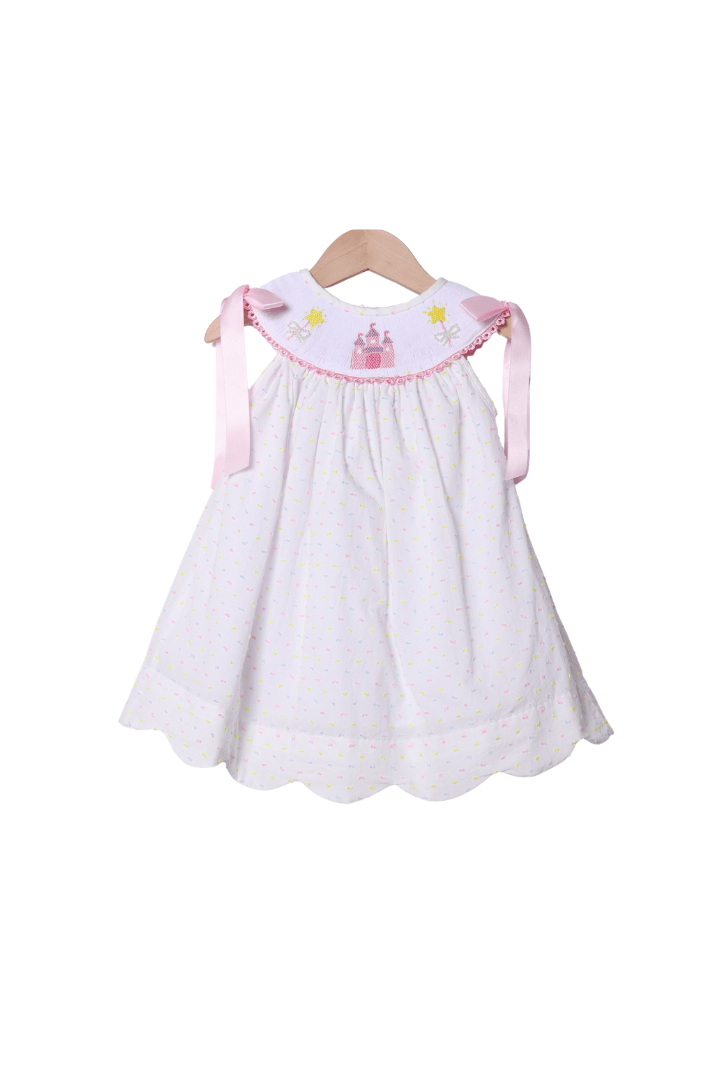 The Smocked Flamingo Apparel & Accessories Smocked Colorful Castle Swiss Dot Dress
