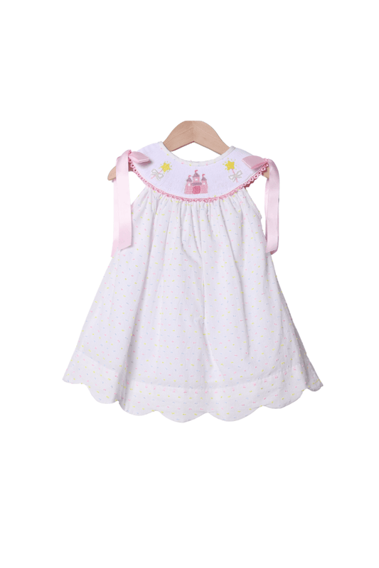 The Smocked Flamingo Apparel & Accessories Smocked Colorful Castle Swiss Dot Dress