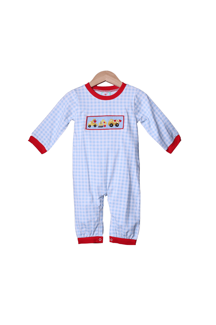 The Smocked Flamingo Apparel & Accessories Smocked Construction Heart Blue Gingham