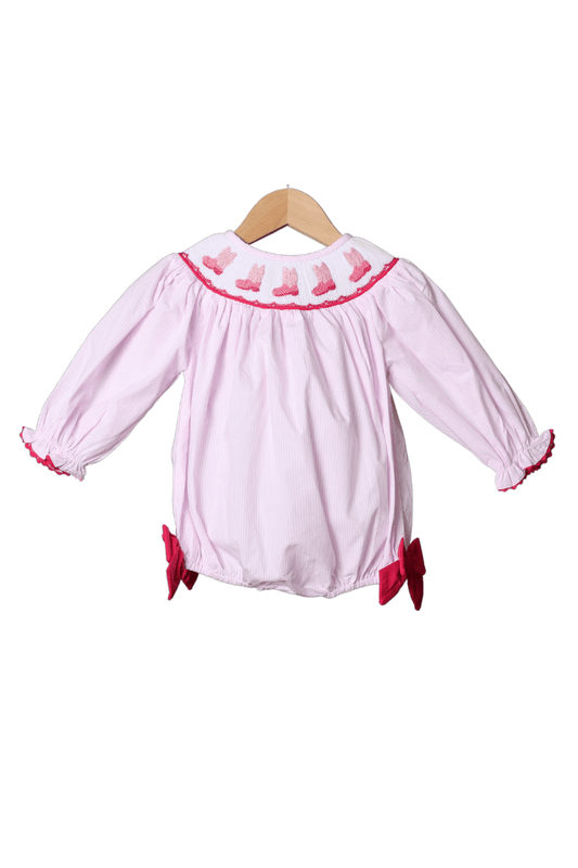 The Smocked Flamingo Apparel & Accessories Smocked Cowboy Boots Pink Long Sleeve Bubble