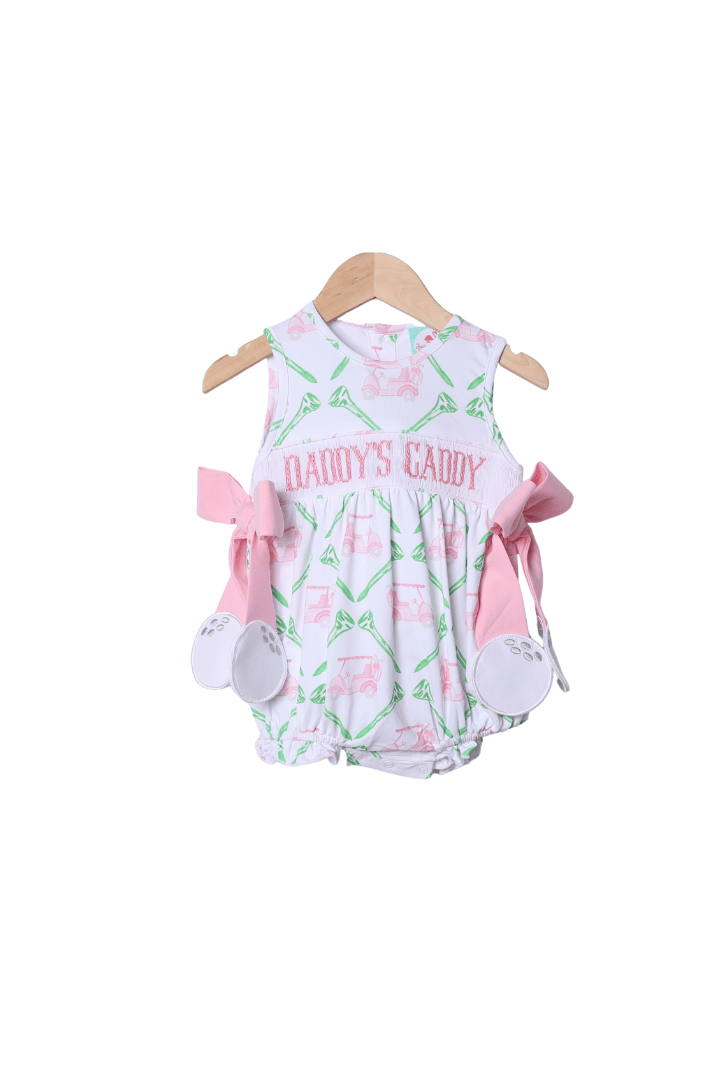 The Smocked Flamingo Apparel & Accessories Smocked Daddy's Caddy Pink Bow Bubble