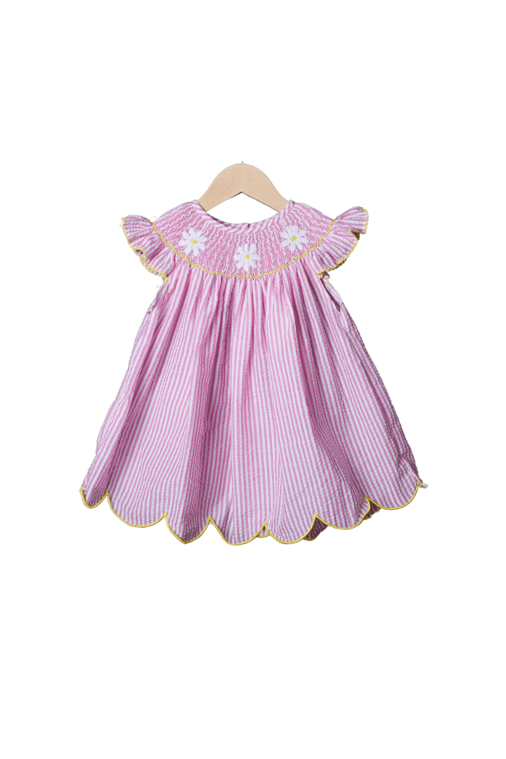 The Smocked Flamingo Apparel & Accessories Smocked Daisy Pink Seersucker Dress