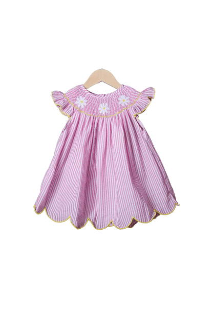 The Smocked Flamingo Apparel & Accessories Smocked Daisy Pink Seersucker Dress