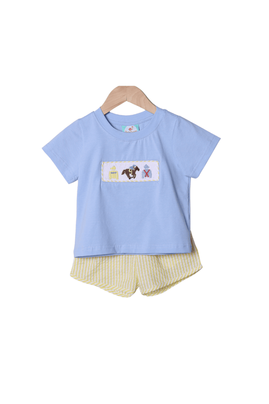 The Smocked Flamingo Apparel & Accessories Smocked Derby Classic Seersucker Short Set