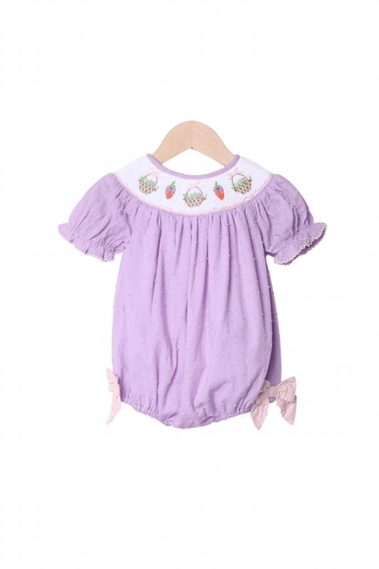 The Smocked Flamingo Apparel & Accessories Smocked Easter Bunny Basket Lavender Swiss Dot Bubble