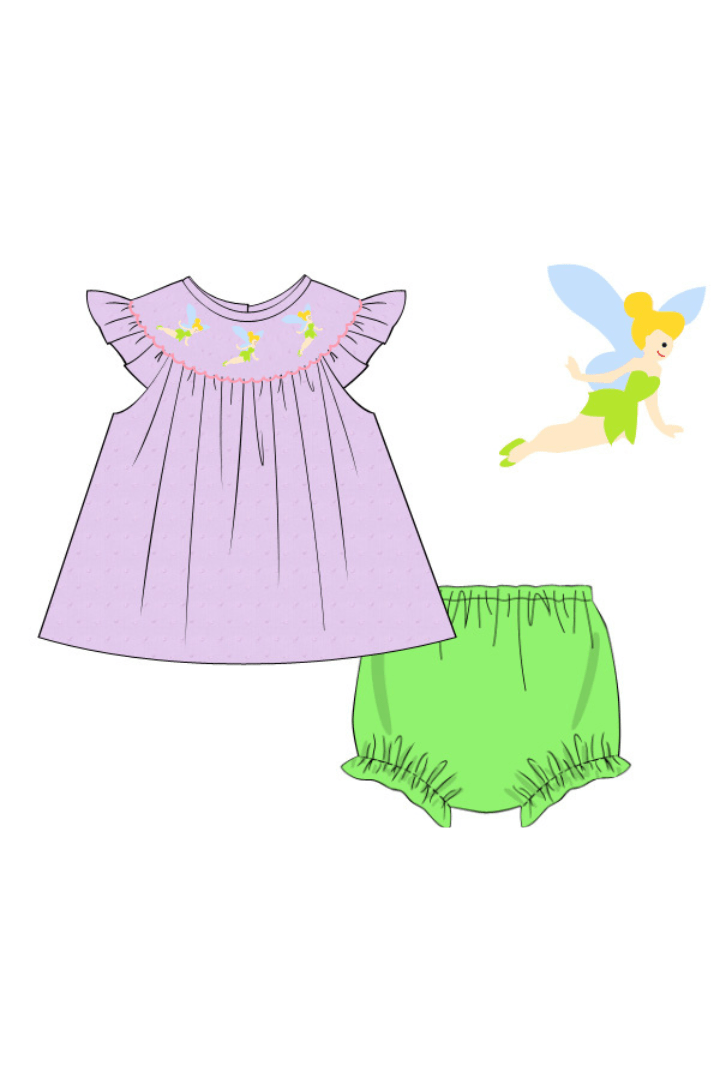 The Smocked Flamingo Apparel & Accessories Smocked Fairy Lavender Swiss Dot Bloomer Set