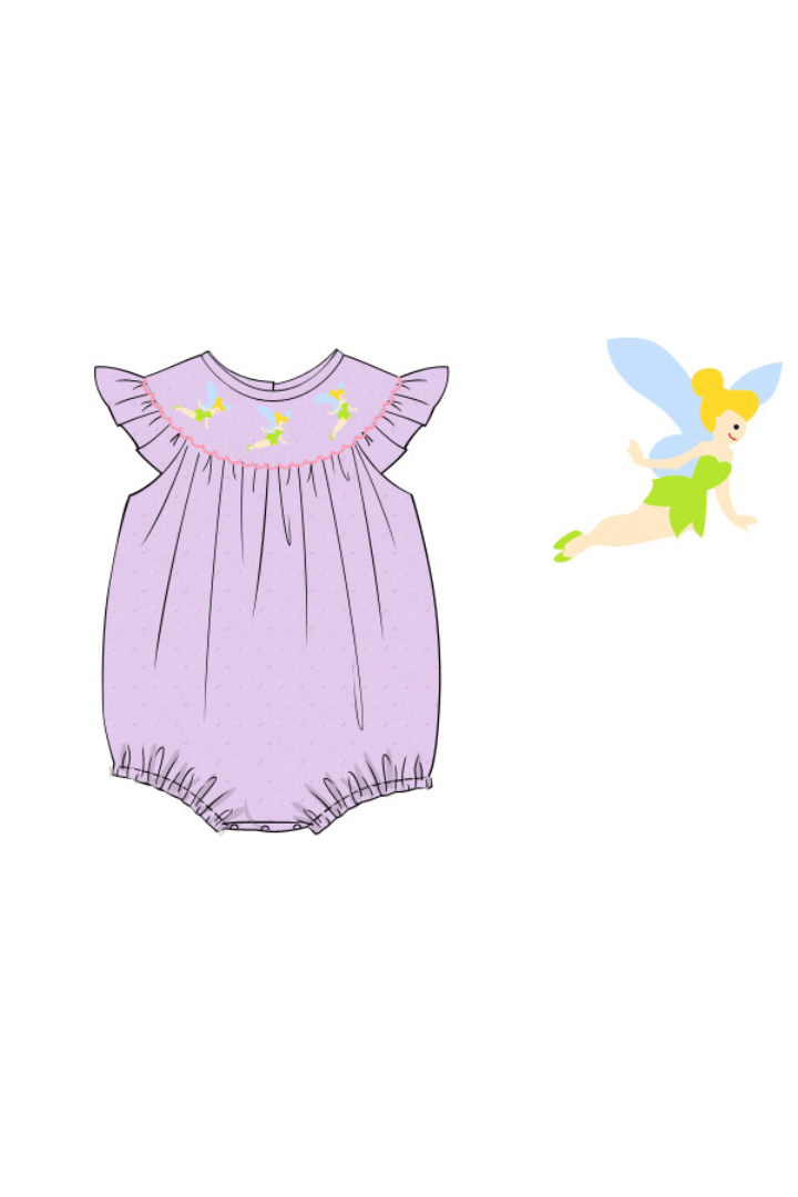 The Smocked Flamingo Apparel & Accessories Smocked Fairy Lavender Swiss Dot Bubble