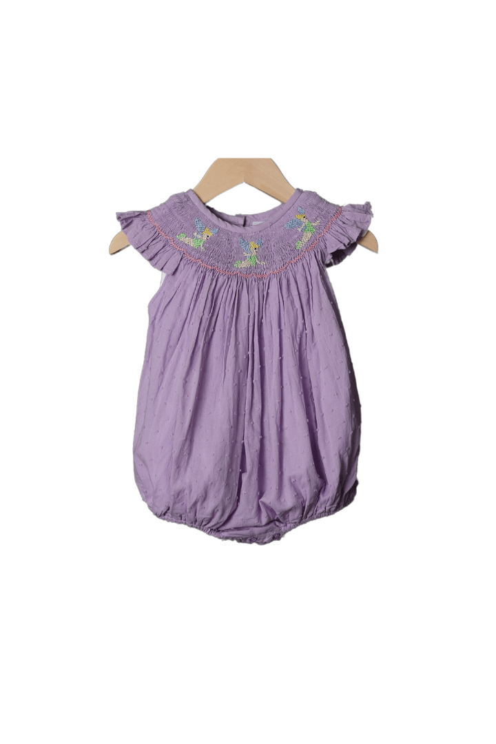 The Smocked Flamingo Apparel & Accessories Smocked Fairy Lavender Swiss Dot Bubble