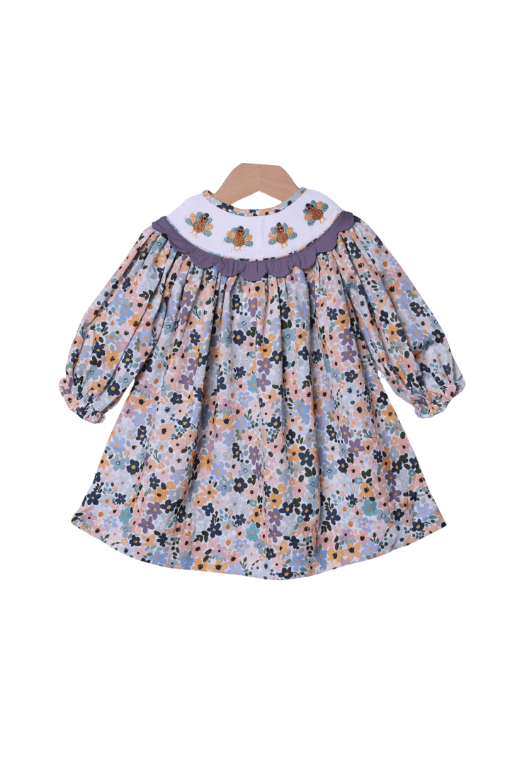 The Smocked Flamingo Apparel & Accessories Smocked Fall Floral Turkey Dress