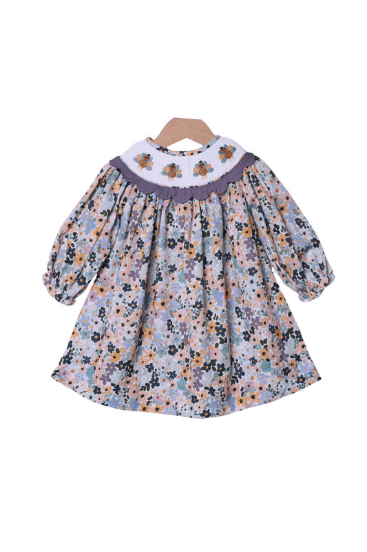The Smocked Flamingo Apparel & Accessories Smocked Fall Floral Turkey Dress