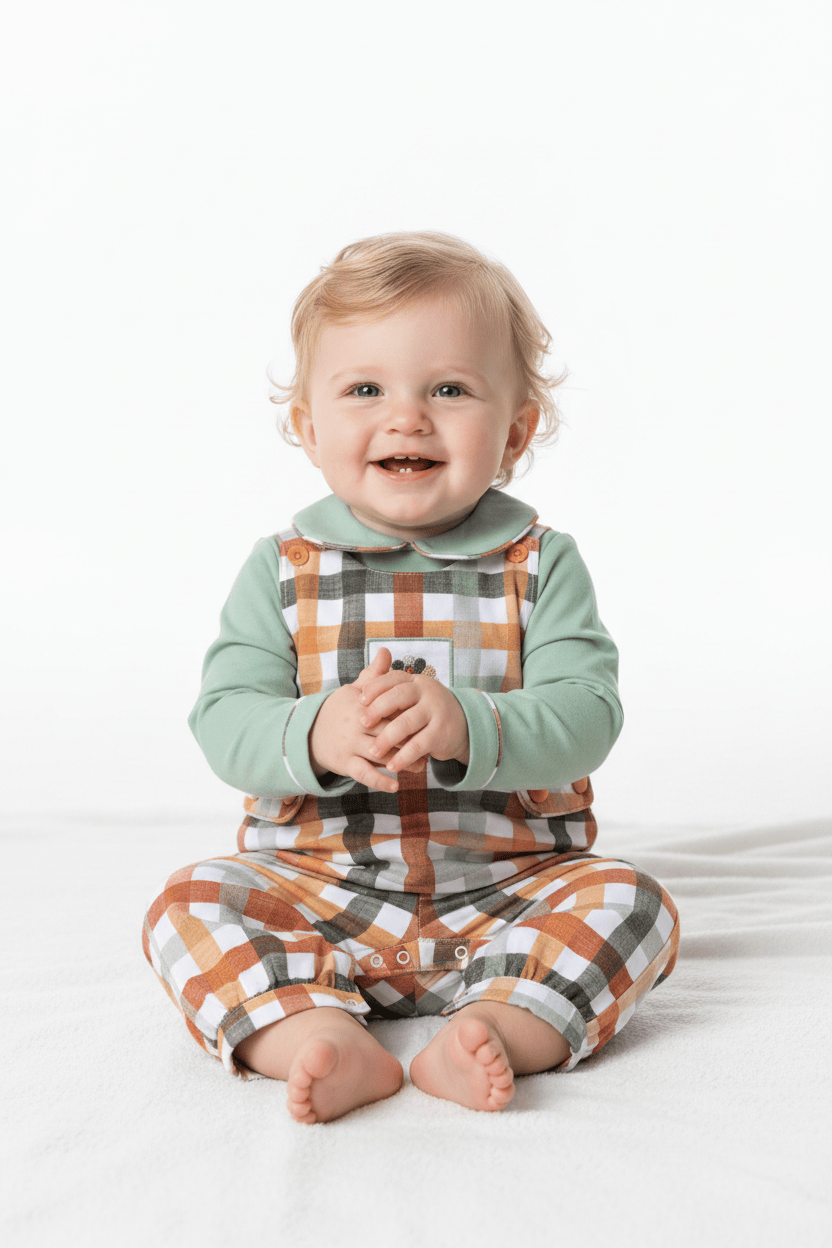 The Smocked Flamingo Apparel & Accessories Smocked Fall Plaid Turkey 2 Pc Romper