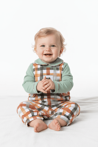 The Smocked Flamingo Apparel & Accessories Smocked Fall Plaid Turkey 2 Pc Romper