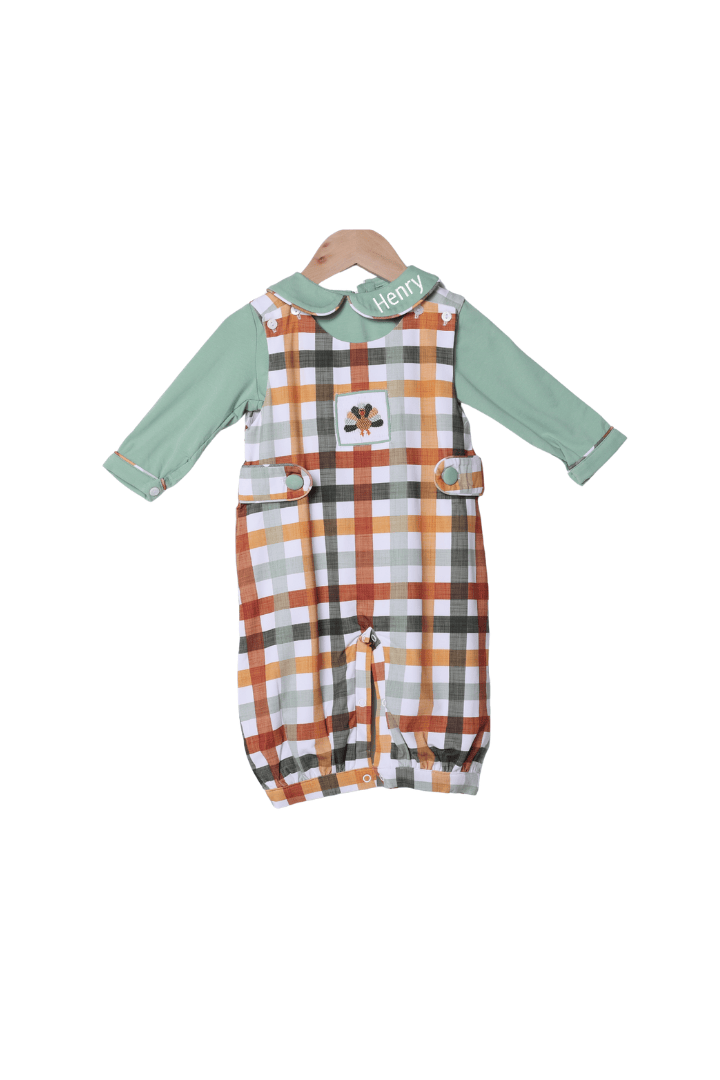The Smocked Flamingo Apparel & Accessories Smocked Fall Plaid Turkey 2 Pc Romper