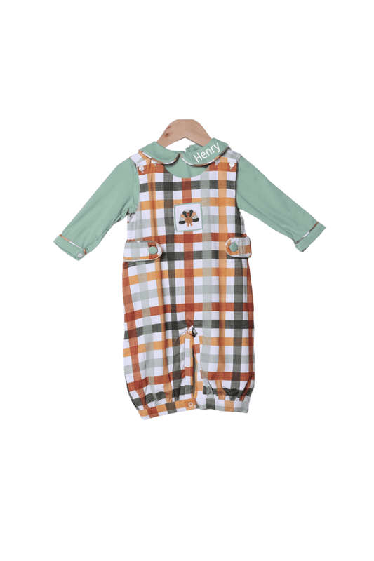 The Smocked Flamingo Apparel & Accessories Smocked Fall Plaid Turkey 2 Pc Romper