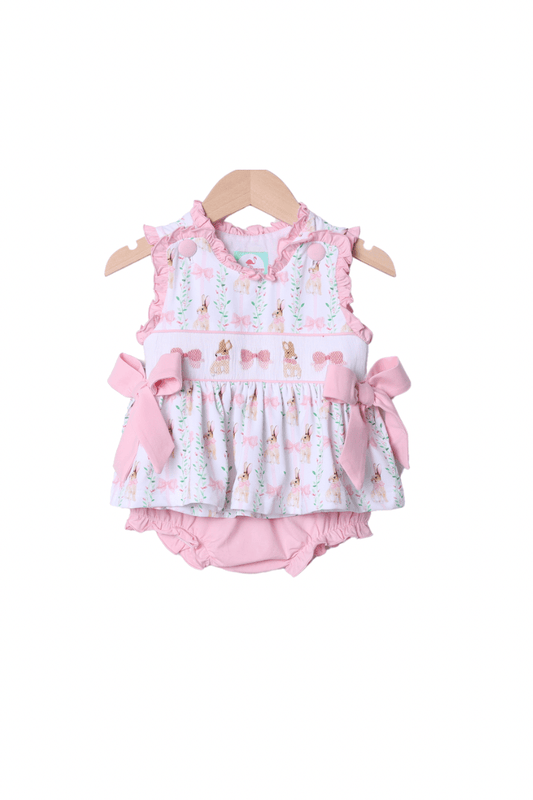 The Smocked Flamingo Apparel & Accessories Smocked Fancy Bunny Bow Bloomer Set