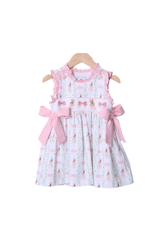 The Smocked Flamingo Apparel & Accessories Smocked Fancy Bunny Bow Dress