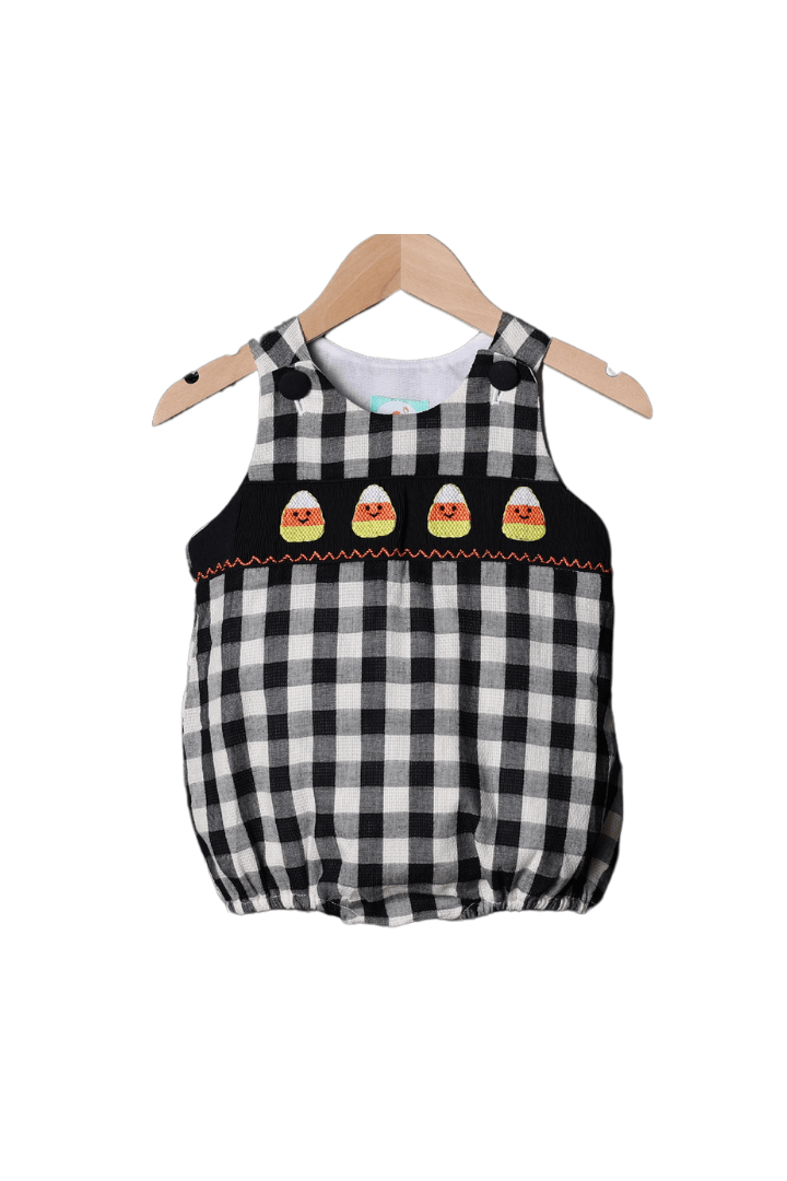 The Smocked Flamingo Apparel & Accessories Smocked Fancy Candy Corn Black Gingham Bubble