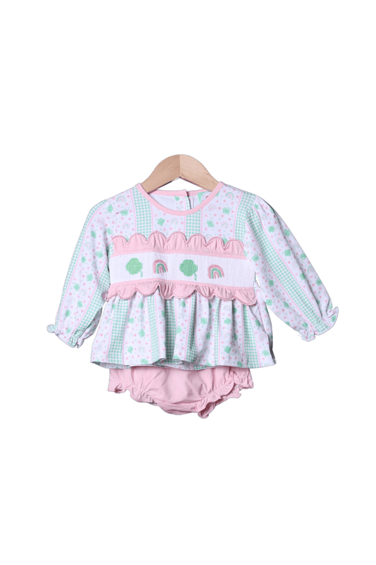 The Smocked Flamingo Apparel & Accessories Smocked Fancy Clover Rainbow Bloomer Set