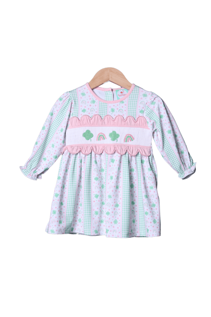 The Smocked Flamingo Apparel & Accessories Smocked Fancy Clover Rainbow Dress