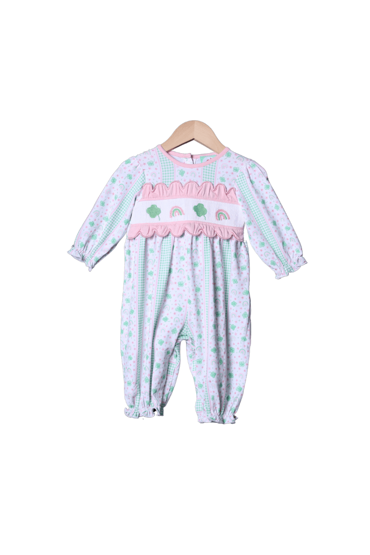 The Smocked Flamingo Apparel & Accessories Smocked Fancy Clover Rainbow Romper