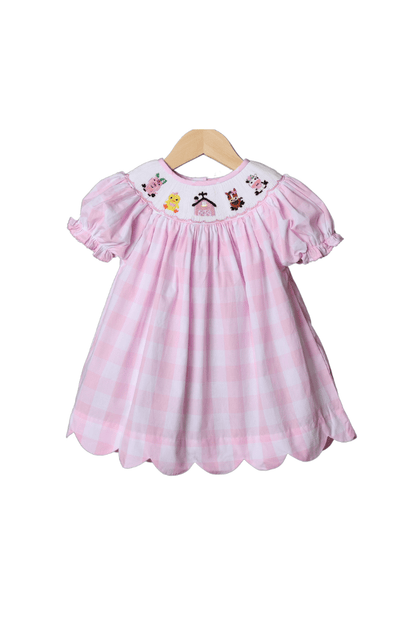 The Smocked Flamingo Apparel & Accessories Smocked Fancy Farm Friends Bishop Dress