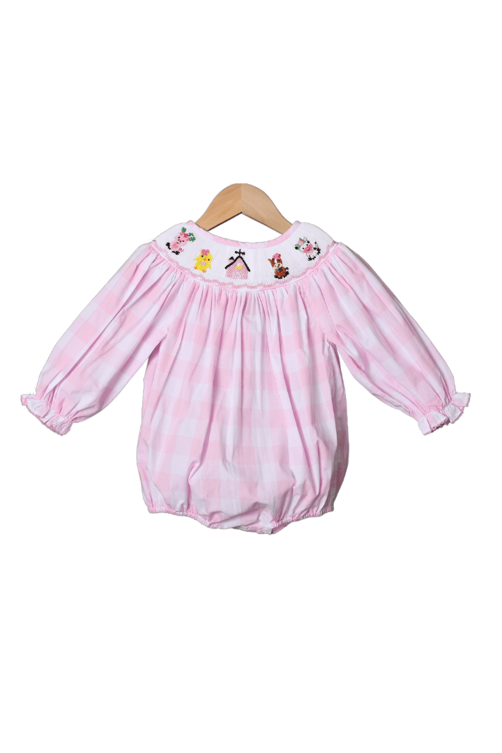 Smocked Fancy Pumpkin Pink Floral Bow Bubble