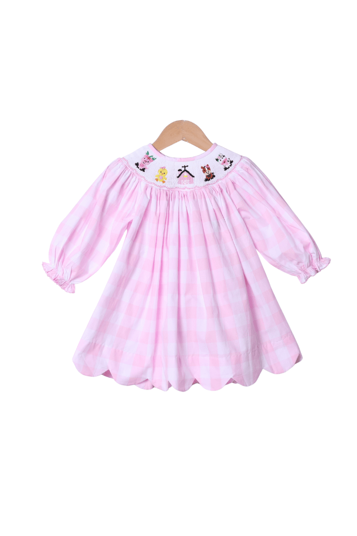 The Smocked Flamingo Apparel & Accessories Smocked Fancy Farm Friends Long Sleeve Dress