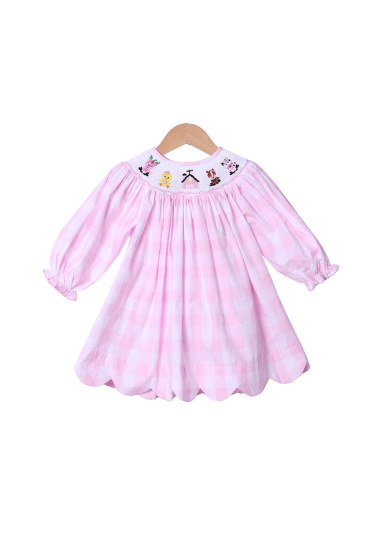 The Smocked Flamingo Apparel & Accessories Smocked Fancy Farm Friends Long Sleeve Dress
